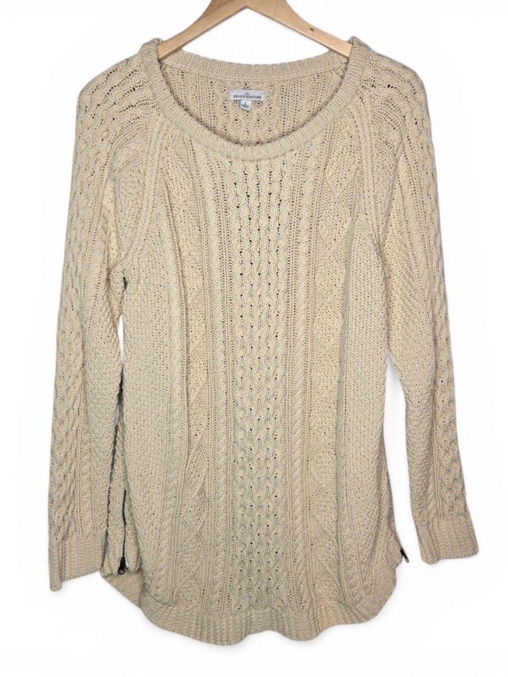 LL Bean‎ Signature Cable Knit Fisherman Tunic Sweater Women Scoop Neck L